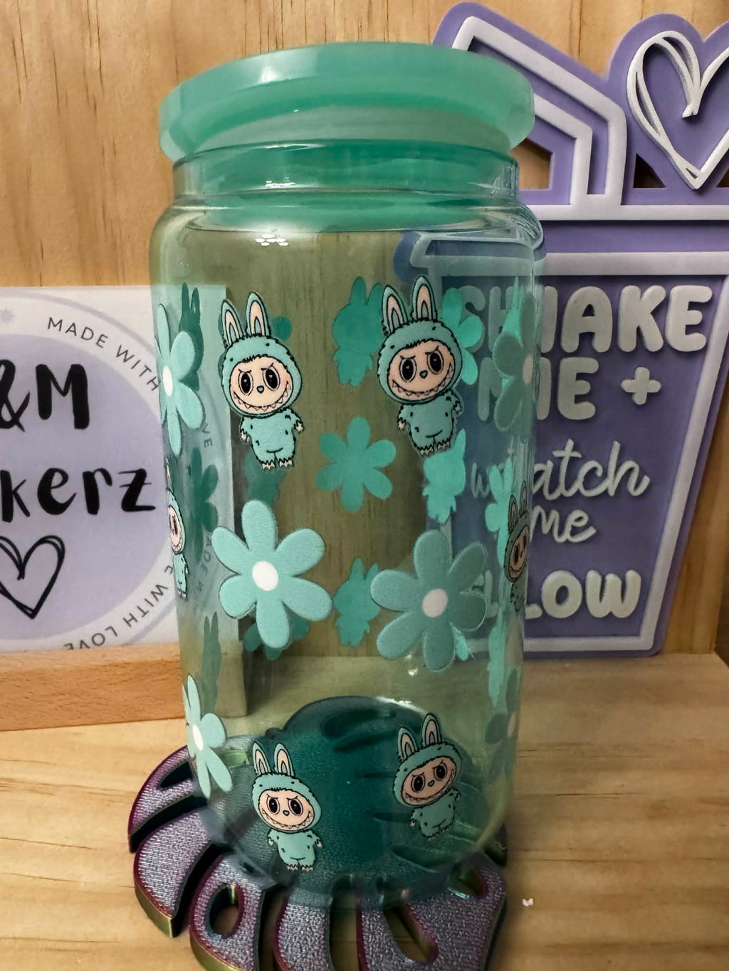 16oz green glass cup