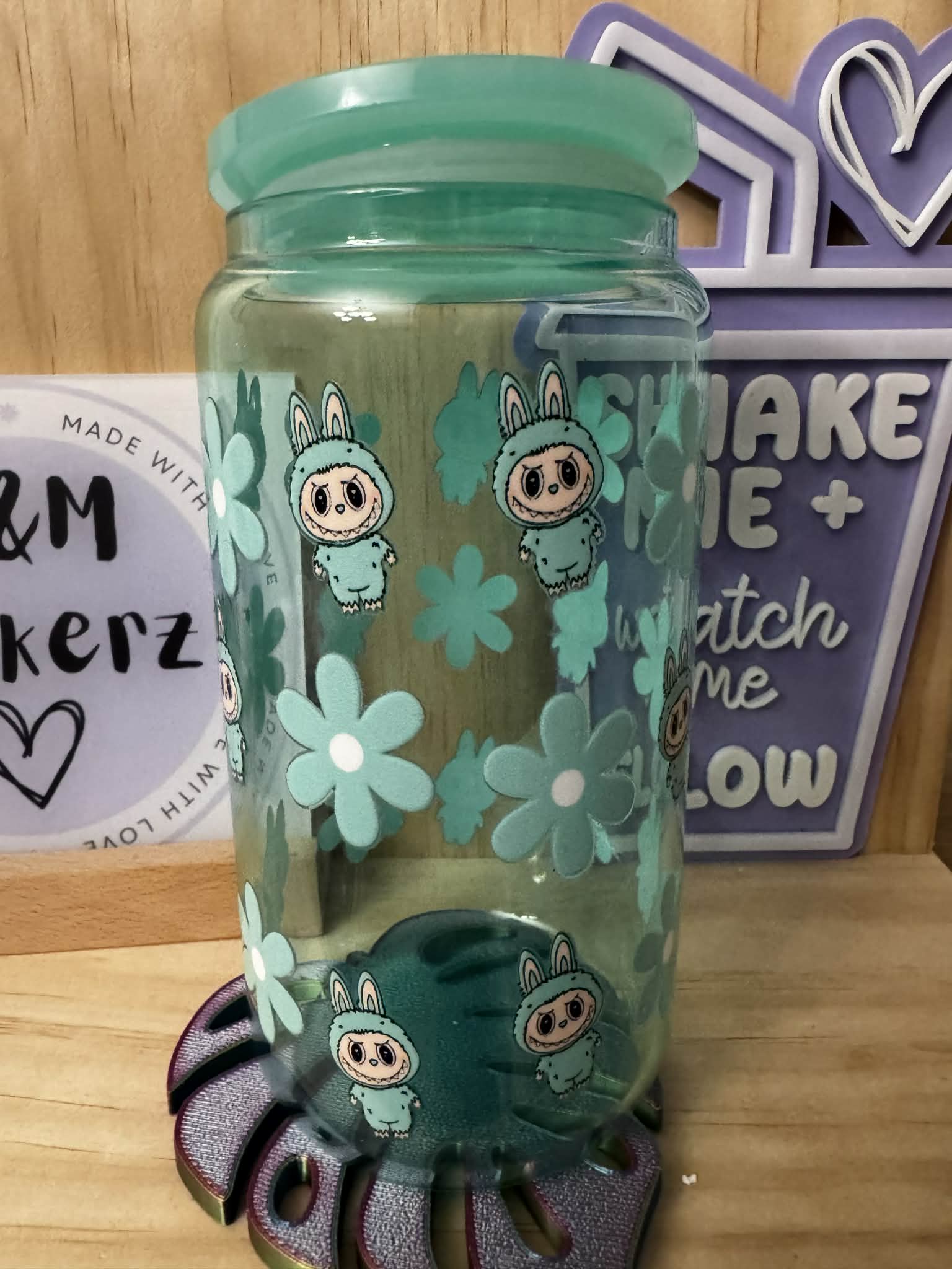 16oz green glass cup