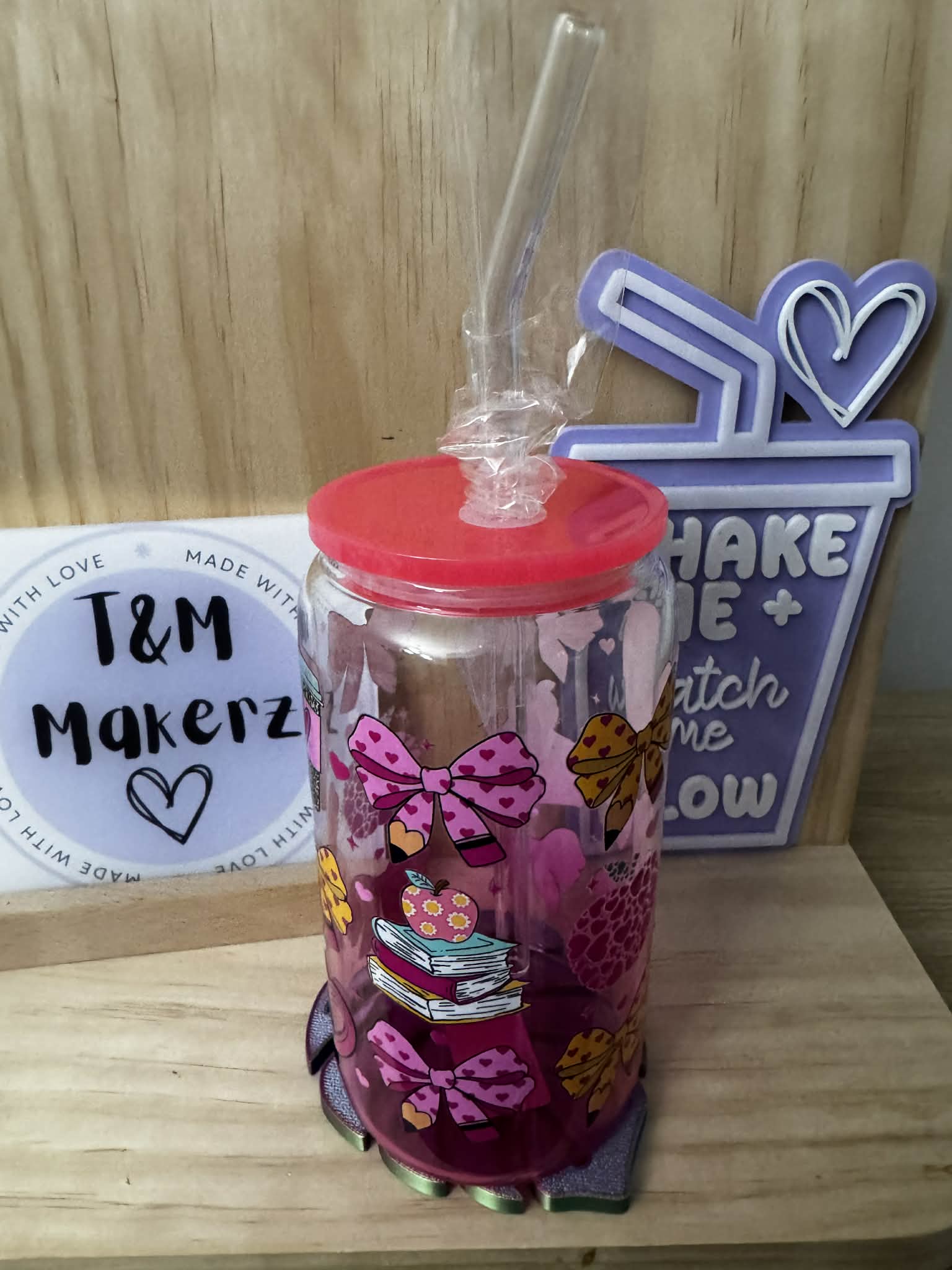 16 oz pink glass ombre cup